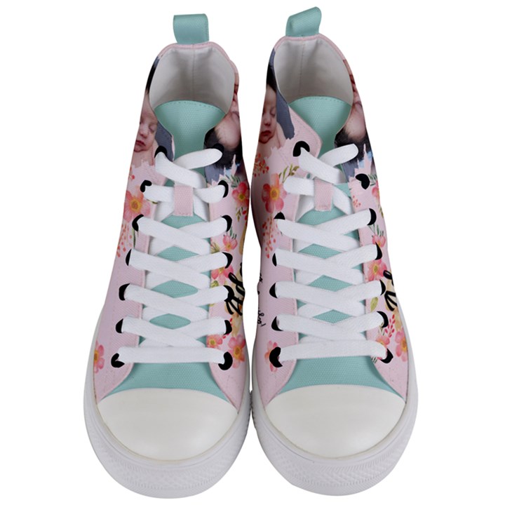Personalized New Born Baby Photo Name Women s Mid-Top Canvas Sneakers
