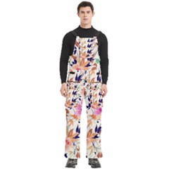 Abstract Floral Background Men s Side Zip Front Pouch Ski And Snowboard Bib Pants	