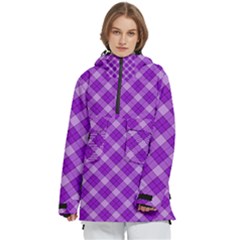 Purple Plaid Tartan 3 Diagonal (2) Women s Pullover Zip Ski And Snowboard Waterproof Breathable Jacket