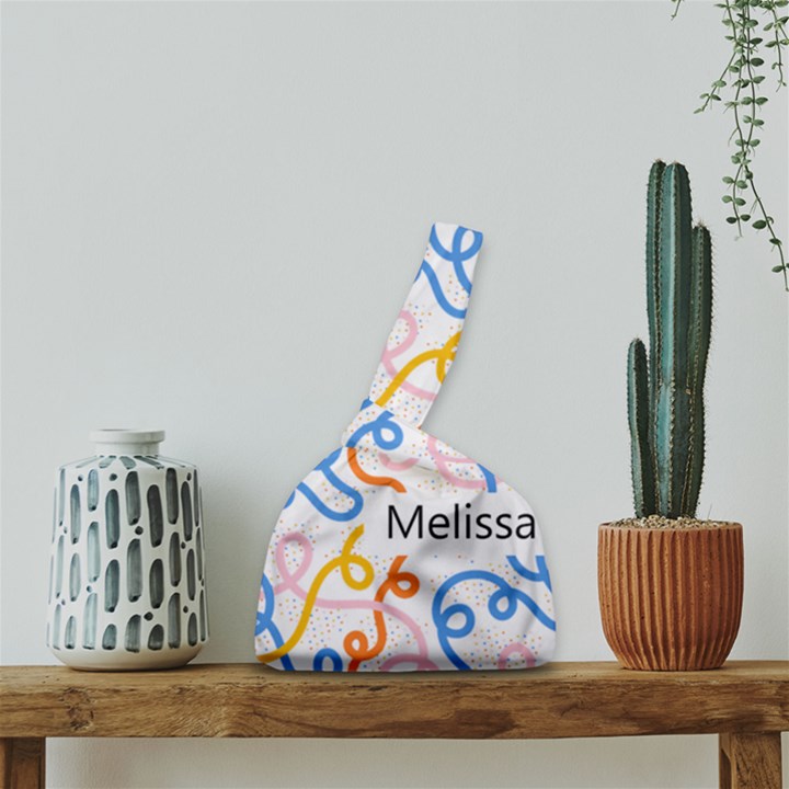 Personalized Any Text Line Art Japanese Wrist Knot Bag