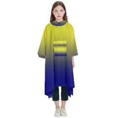 Navy Blue To Electric Yellow Bilinear Gradient Kids  Hooded Rain Ponchos