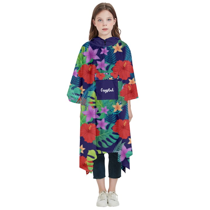 Personalized Name Tropical rainforest Kids  Hooded Rain Ponchos