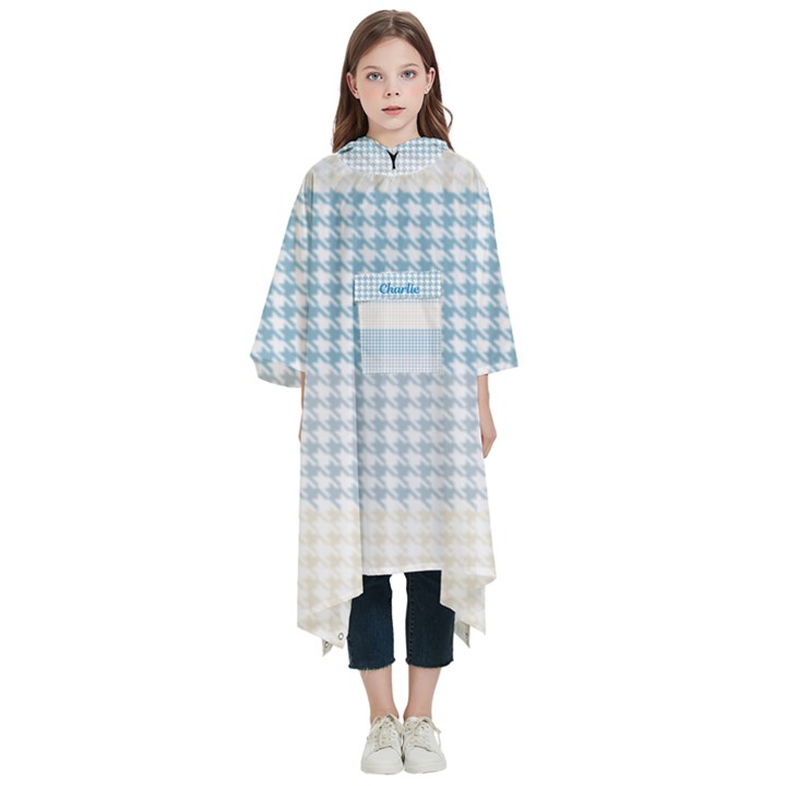 Personalized Name Houndstooth Pattern Kids  Hooded Rain Ponchos
