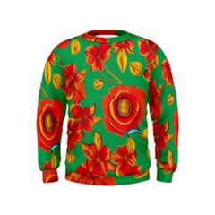 Mid Century Retro Floral 1970s 1960s Pattern 89 Kids  Sweatshirt