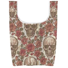 Skull And Roses Flowee Flora Floral Patterns Pattern Foldable Shopping Bag