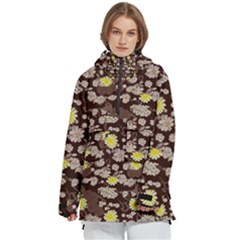 Mid Century Retro Floral 1970s 1960s Pattern 84 Women s Pullover Zip Ski And Snowboard Waterproof Breathable Jacket