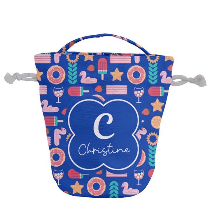 Custom Initial Name Summer Items Drawstring Bucket Bag