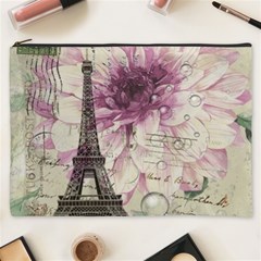 Purple Floral Vintage Paris Eiffel Tower Art Cosmetic Bag (xxxl)