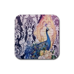 Damask French Scripts  Purple Peacock Floral Paris Decor Drink Coaster (square)