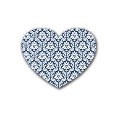 White On Blue Damask Drink Coasters (heart)