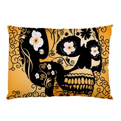 Sugar Skull In Black And Yellow Pillow Cases