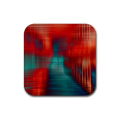 Green Red Lines Rubber Coaster (square) 