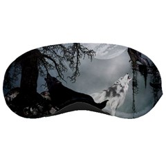 Awesome Black And White Wolf In The Dark Night Sleeping Masks