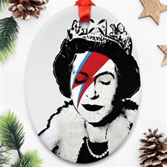 Banksy Graffiti Uk England God Save The Queen Elisabeth With David Bowie Rockband Face Makeup Ziggy Stardust Ornament (oval)