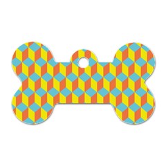 Cube Hexagon Pattern Yellow Blue Dog Tag Bone (one Side)