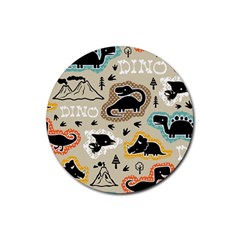 Seamless Pattern With Dinosaurs Silhouette Rubber Coaster (round) 