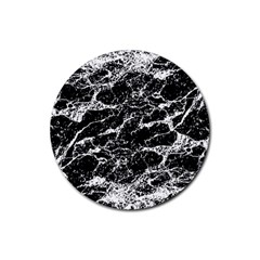 Black And White Abstract Textured Print Rubber Coaster (round) 