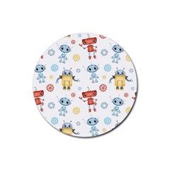 Cute Cartoon Robots Seamless Pattern Rubber Coaster (round) 