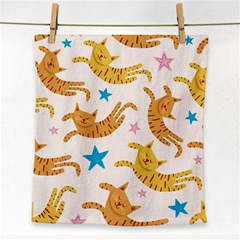 Cute Cats Seamless Pattern With Stars Funny Drawing Kittens Face Towel