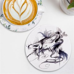 Tattoo-ink-flash-drawing-wolf Uv Print Round Tile Coaster