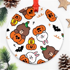 Illustration Pumpkin Bear Bat Bunny Chicken Round Ornament (two Sides)