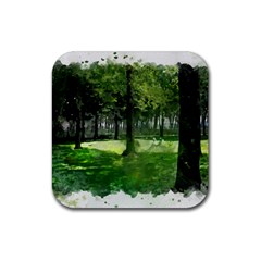 Beeches Trees Tree Lawn Forest Nature Rubber Coaster (square)