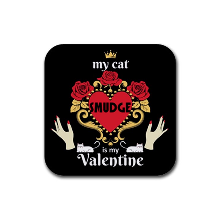 Personalized Cat Valentines Rubber Coaster (Square)