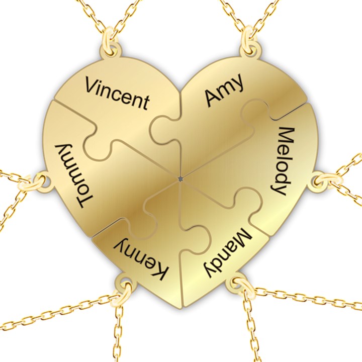 Personalized 6Names Puzzle Heart 925 Sterling Silver Pendant Necklace