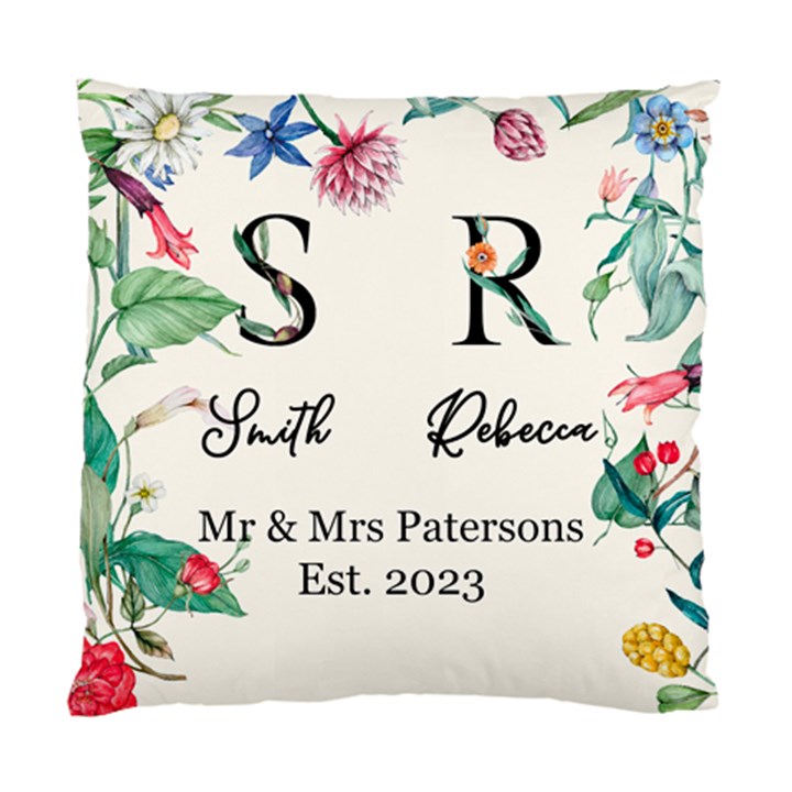 Personalized Wedding Floral Initial Family Name Standard Cushion Case (One Side)