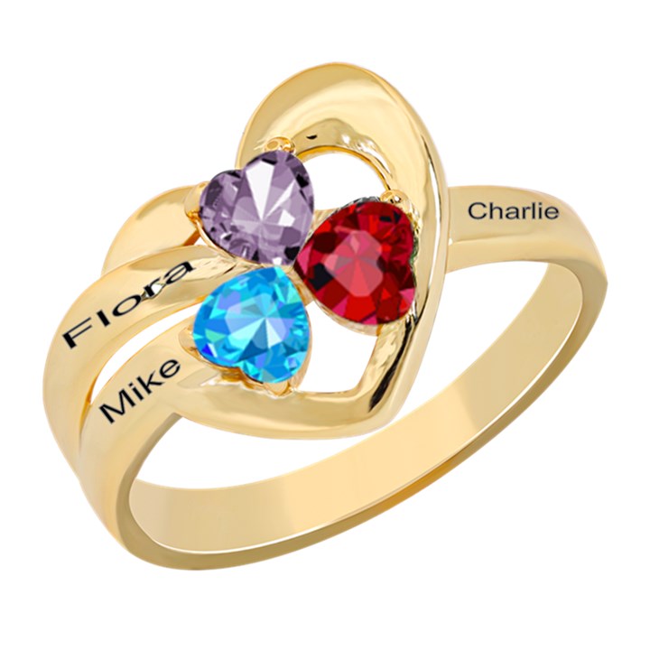 Classic 3 Name Heart Ring 925 Sterling Silver Ring
