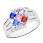 Diamond 5 Name Square Ring 925 Sterling Silver Ring Front