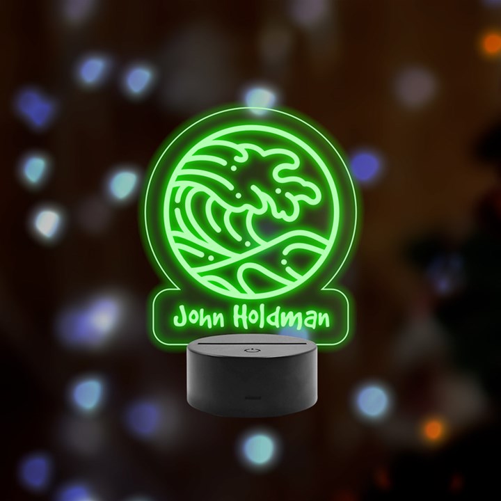 Personalized Name Wave Graphic Remote LED Acrylic Message Display (Black Round Stand) 