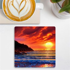 Reflecting Sunset Over Beach Uv Print Square Tile Coaster 