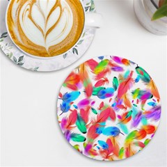 Feathers Pattern Background Colorful Plumage Uv Print Round Tile Coaster