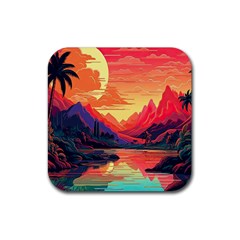 Tropical Landscape Island Background Wallpaper Rubber Coaster (square)