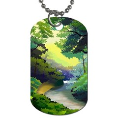 Landscape Illustration Nature Forest River Water Dog Tag (one Side)