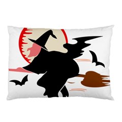 Bat Broom Broomstick Pillow Case (two Sides)