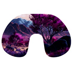 Landscape Painting Purple Tree Travel Neck Pillow