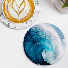 Tsunami Big Blue Wave Ocean Waves Water Uv Print Round Tile Coaster