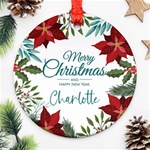 Personalized Christmas Poinsettia Ornament (Round) Front
