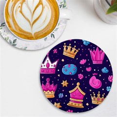 Pattern Royal Crowns Uv Print Round Tile Coaster