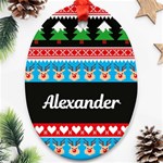 Personalized Name Christmas Knitting Pattern Ornament (Oval) Front