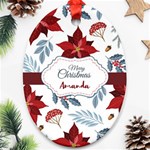 Personalized Name Christmas Poinsettia Ornament (Oval) Front