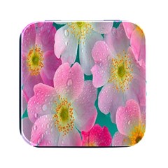 Pink Neon Flowers, Flower Square Metal Box (black)