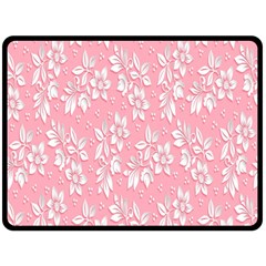 Pink Texture With White Flowers, Pink Floral Background Fleece Blanket (large)