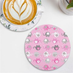 Animals Elephant Pink Cute Uv Print Round Tile Coaster
