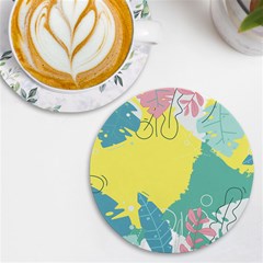 Plants Eaves Border Frame Uv Print Round Tile Coaster