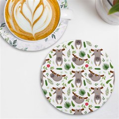 Seamless Pattern With Cute Sloths Uv Print Round Tile Coaster
