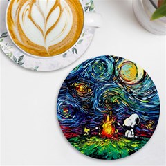 Dog Cartoon Starry Night Print Van Gogh Parody Uv Print Round Tile Coaster