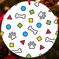 Dog Paw Seamless Pattern Footprint Bone Uv Print Acrylic Ornament Round